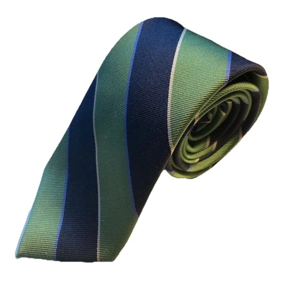 Jos. A. Bank Green and Blue Striped Silk Repp Tie - Picture 1 of 4